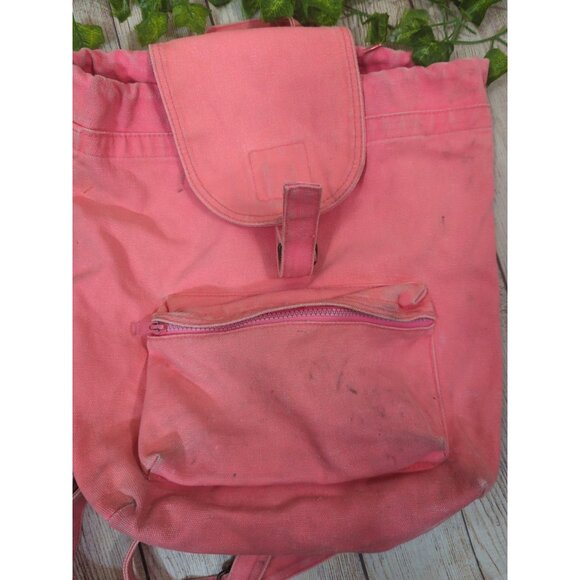 Baggu NEON PINK Coral Canvas Drawstring Foldover Rucksack Backpack - Picture 3 of 8